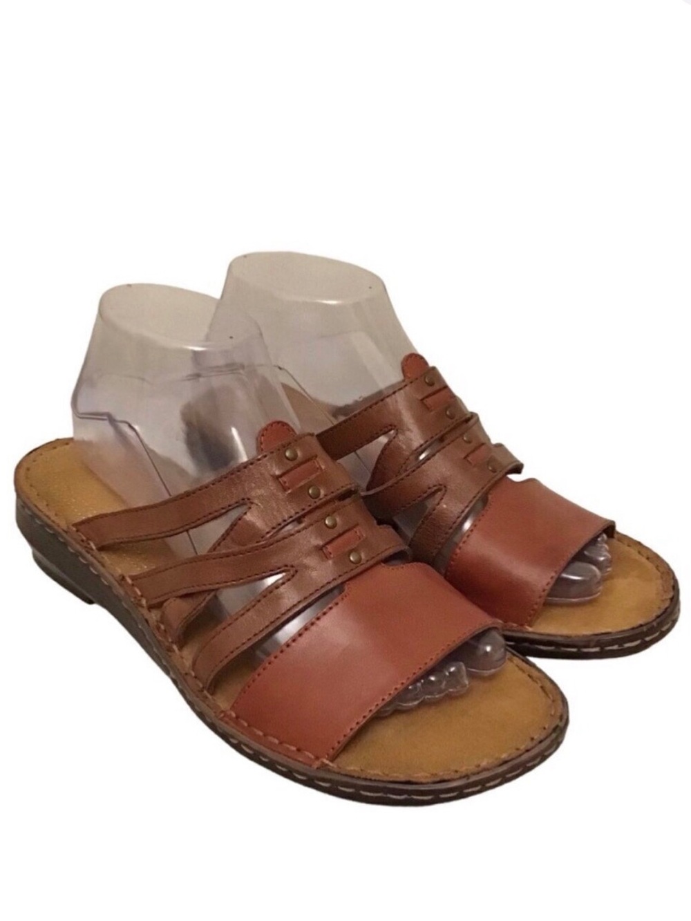 Naturalizer 9.5 Leather Sandals Strappy Slides Women’s Comfort Shoes Two Tone